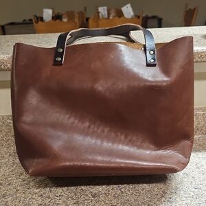 Portland Leather Brown and Black Tote Bag with Structured Design